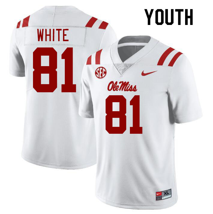 Youth #81 Noreel White Ole Miss Rebels College Football Jerseys Stitched-White